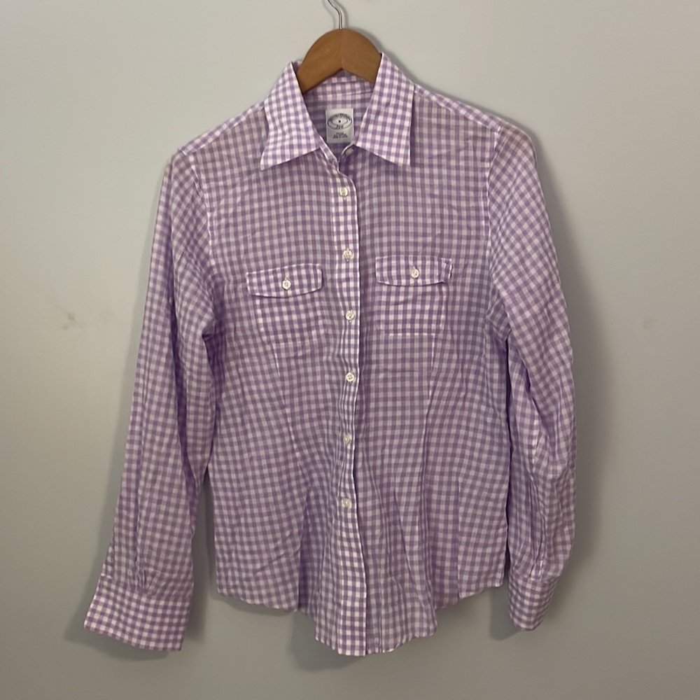 Brooks Brothers 346 Purple & White Gingham Plaid Button Down Size 8